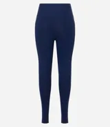 Calza deportiva de microfibra color azul marino, con cintura alta y bolsillos laterales.