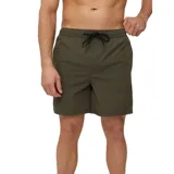 Short de baño verde militar con cintura elástica ajustable con cordón negro.