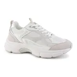 Championes deportivos American Sport modelo Kayla, color blanco con detalles en gris y plateado. Confeccionados en malla y material sintético, con suela de goma y cordones.