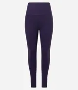 Calza legging deportiva de poliamida color azul con cintura alta de 10 cm.
