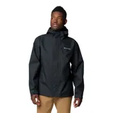 Campera cortaviento negra Columbia Hikebound II Jacket para hombre, con tecnología Omni-Tech™ impermeable y transpirable, capucha ajustable con cordón, bolsillos con cremallera en el pecho y las manos, puños ajustables y dobladillo ajustable con cordón.