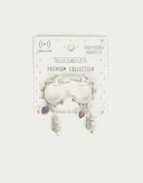 Aros tipo argolla bañados en plata, con dije colgante de pluma y corazón de amatista.