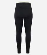 Conjunto deportivo de dos piezas, compuesto por un top deportivo de tirantes finos y un pantalón legging ajustado. Ambas prendas son de color gris oscuro, con el detalle de una banda elástica de color rosado en la cintura del legging.