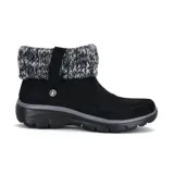 Bota de caña media baja Skechers Relaxed Fit Easy Going Heighten, color negro, de microfibra con textura de gamuza, ribete de tejido tipo jersey plegado en el cuello y plantilla Skechers Air Cooled Memory Foam.