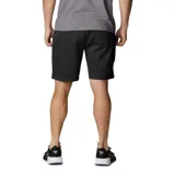 Short deportivo azul marino de algodón y elastano, con cintura elástica ajustable con cordón, bolsillos laterales y traseros, y logo de Columbia estampado en blanco en la pierna izquierda.