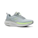 Championes deportivos Skechers Go Run Elevate 2.0 color gris con detalles en verde neón. Capellada de tejido técnico con superposiciones sintéticas, plantilla Air-Cooled Goga Mat y amortiguación ULTRALIGERA.