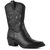 Bota texana color marrón con detalles calados en la caña y taco bajo.