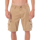 Bermuda color beige con bolsillos cargo laterales con solapa, corte a la rodilla.