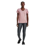 Remera Under Armour Tech Twist de mujer, color rosa jaspeado, de corte entallado, con mangas cortas y cuello en V.