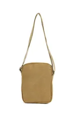 Bandolera verde militar de nylon con correa ajustable, bolsillo frontal con cierre y logo estampado.