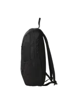 Mochila negra de poliéster con doble correa ajustable, cierre con cremallera y bolsillo interno con cierre y compartimento especial para laptop.