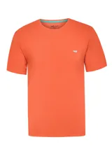 Remera naranja de algodón con cuello redondo y logo bordado en el pecho.