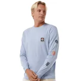 Remera celeste de manga larga con cuello redondo y logo estampado en el pecho.