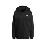 Campera con capucha color negro, de corte relajado, confeccionada en forro polar suave.