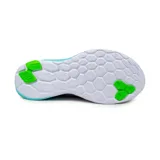 Championes New Balance de dama, color gris con detalles en celeste y azul.