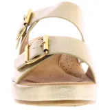 Sandalias de mujer Lady Confort color beige con plataforma y hebillas plateadas.
