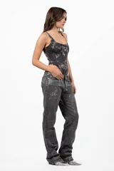 Body negro con efecto tie-dye, de algodón con lycra, sin mangas y con escote redondo.