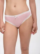 Colaless blanca de algodón con terminaciones de puntilla negra y moño decorativo.