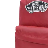 Mochila Vans Old Skool color rojo con logo "Vans Off The Wall" estampado en blanco y negro.