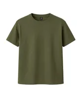 Remera verde militar lisa de algodón con cuello redondo y mangas cortas.