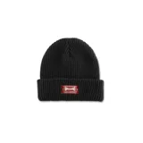 Gorro de lana negro con logo de Independent en etiqueta roja cosida en el frente.