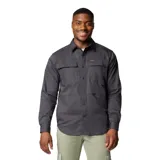 Camisa de manga larga Columbia para hombre, color gris oscuro, de tela resistente con bolsillos en el pecho con cierre a presión y trabilla interior.