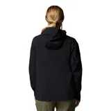 Campera impermeable y transpirable Columbia Earth Explorer II para mujer, color negro, con capucha ajustable, dobladillo y puños con cordón de ajuste, costuras totalmente selladas, ventilación en las axilas, bolsillos con cremallera y dobladillo en cola.