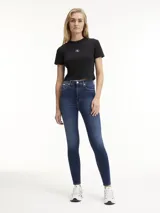 Jean skinny de tiro alto Calvin Klein, confeccionado en denim elástico azul oscuro.