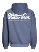 Hoodie azul con capucha y manga larga, de calce oversize y recortado.