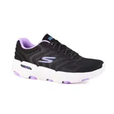 Zapatillas deportivas Skechers GO RUN 7.0 Driven, color negro con detalles en violeta y blanco. Capellada de malla técnica, contrafuerte moldeado en el talón, plantilla Skechers Air-Cooled Goga Mat, tecnología Hyper Pillar y amortiguación ULTRA GO.