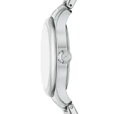 Reloj Fossil Gilmore plateado con caja de acero inoxidable de 38mm, esfera plateada con números romanos y malla metálica H-link.