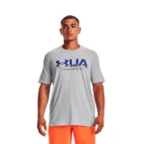 Remera gris de Under Armour con logo de la marca en azul y rojo.