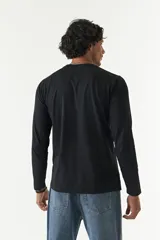 Remera de manga larga color marrón con cuello redondo y logo bordado en el pecho.