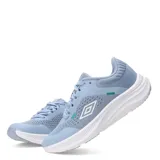 Championes urbanos Umbro Icon Lady, color gris con detalles en celeste y lila, con suela blanca y logo de la marca en el lateral.