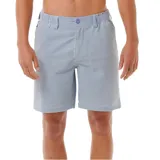 Bermuda celeste de corte recto, con cintura elastizada y botón. Confeccionada en tejido de cordón. Largo 20'.