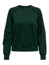 Sudadera verde oscuro de manga larga con corte regular y bolsillo en la manga.