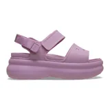 Sandalia plataforma Crocs modelo Soho, color lila claro, con correas ajustables de velcro y suela gruesa.