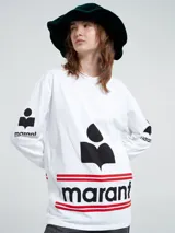 Remera blanca de manga larga con estampa Isabel Marant en el frente y en las mangas.