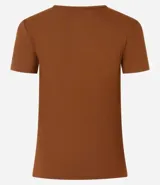 Blusa marrón de rib con cuello redondo y botones.