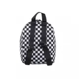 Mochila Vans Old Skool Check con estampado a cuadros blancos y negros, logo de Vans Off The Wall y bolsillo frontal con cierre.