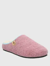 Pantuflas grises de fieltro con plantilla de fieltro y borde superior celeste.