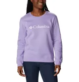 Buzo Columbia color lila con logo estampado en el pecho.