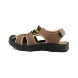 Sandalias outdoor marrones con tiras ajustables y suela negra.