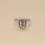 Anillo de plata 925 con apliques de oro 18k, con el símbolo de la medicina en el centro.