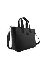 Cartera negra con correa regulable y desmontable, organizador interno y logo de la marca en el frente.