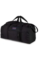 Bolso de viaje tipo duffel, marca JanSport, color negro.