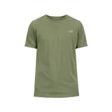 Remera deportiva verde oliva de manga corta con logo de New Balance estampado en el pecho.
