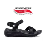 Sandalia casual Skechers Go Walk Arch Fit 2.0 color negro, con correas ajustables, plantilla Goga Mat contorneada, amortiguación Ultra Go y tecnología Comfort Pillar para mayor soporte.