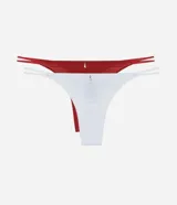 Kit de dos bombachas colaless de microfibra, una roja y otra blanca, con tiras finas dobles en los laterales y colgante dorado.