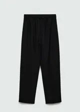 Pantalón fluido color verde militar, de corte recto, con cintura elástica ajustable con cordón y bolsillos laterales.